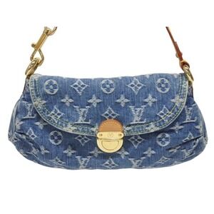 Louis Vuitton handbag denim Monogram blue leather Pleaty